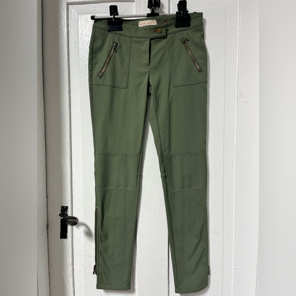 Erin Snow green slim fit insulated nylon blend pant with zippered ankles size 2